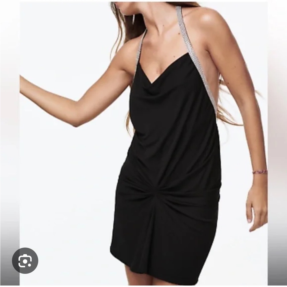 Zara Black Mini Dress with Silver Straps